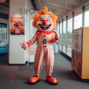 Peach Evil Clown mascot costume character dressed with a Trousers and Brooches