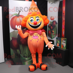 Peach Evil Clown mascot costume character dressed with a Trousers and Brooches