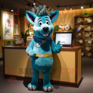 Teal Donkey mascot costume character dressed with a Leggings and Bracelets