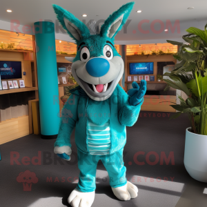 Teal Donkey mascot costume character dressed with a Leggings and Bracelets