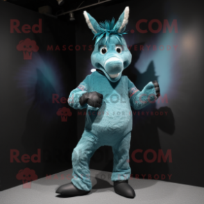Teal Donkey mascot costume character dressed with a Leggings and Bracelets