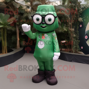 Forest Green Astronaut mascot costume character dressed with a A-Line Skirt and Reading glasses
