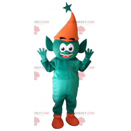 Mascota de elfo verde elfo gigante. Mascota de hadas -