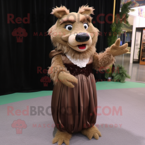 Brown Wild Boar mascot costume character dressed with a Evening Gown and Gloves