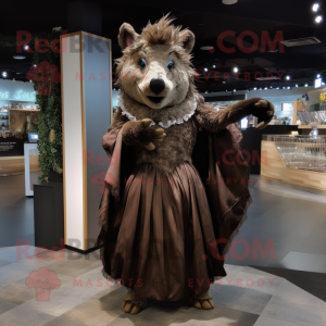 Brown Wild Boar mascot costume character dressed with a Evening Gown and Gloves
