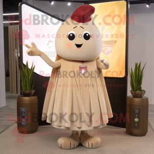 Beige Beet mascot costume character dressed with a Midi Dress and Coin purses