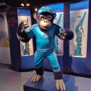 Blue Chimpanzee mascot costume character dressed with a Playsuit and Cummerbunds
