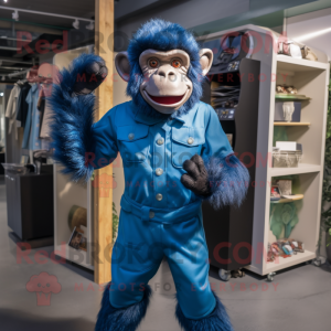 Blue Chimpanzee mascot costume character dressed with a Playsuit and Cummerbunds