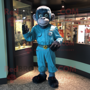 Blue Chimpanzee mascot costume character dressed with a Playsuit and Cummerbunds