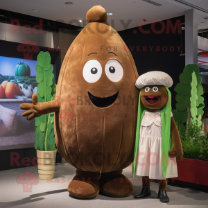 Brown Turnip mascot costume character dressed with a Cover-up and Watches