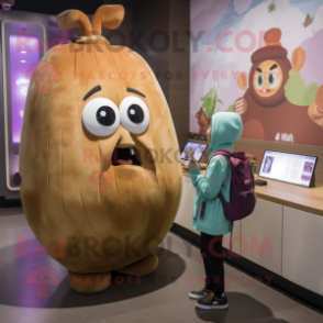 Brown Turnip mascot costume character dressed with a Cover-up and Watches