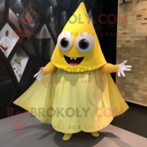 Yellow Ray mascot costume character dressed with a Wrap Skirt and Keychains