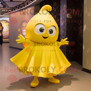 Yellow Ray mascot costume character dressed with a Wrap Skirt and Keychains
