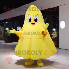 Yellow Ray mascot costume character dressed with a Wrap Skirt and Keychains