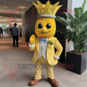 Yellow Pineapple mascot costume character dressed with a Dress Pants and Cufflinks