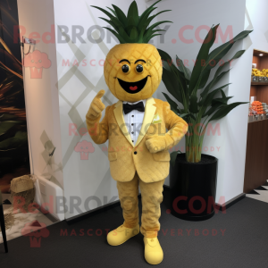 Yellow Pineapple mascot costume character dressed with a Dress Pants and Cufflinks