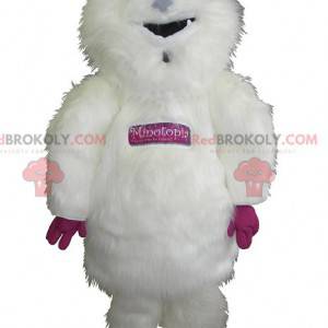 Mascote gigante e peludo de yeti branco e rosa - Redbrokoly.com