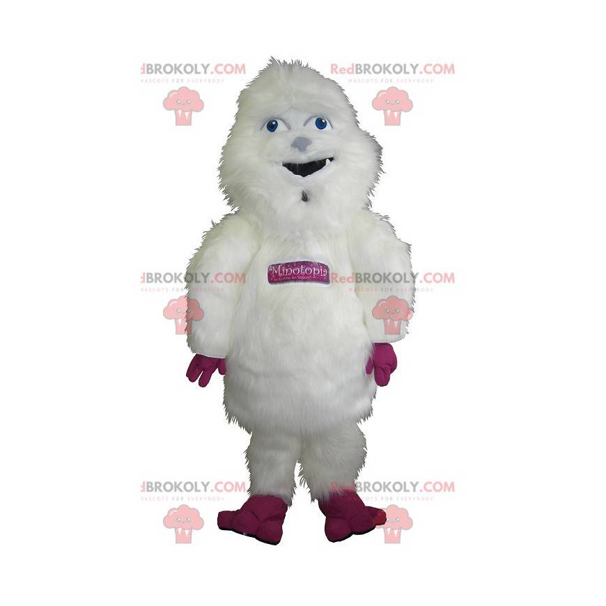 Mascote gigante e peludo de yeti branco e rosa - Redbrokoly.com