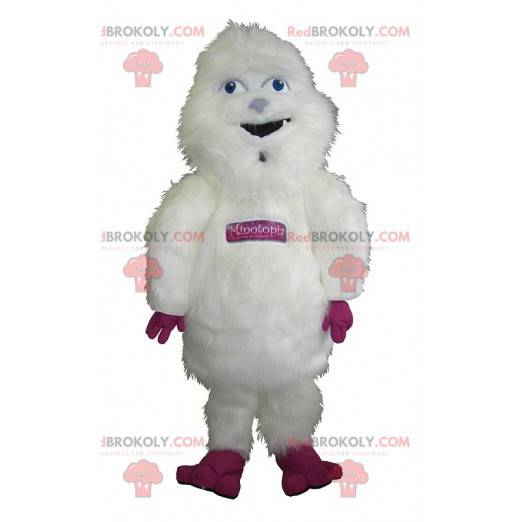 Obří a chlupatý bílý a růžový maskot yeti - Redbrokoly.com