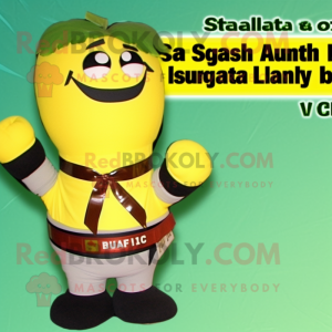 Yellow Spinach mascot costume character dressed with a Bikini and Belts