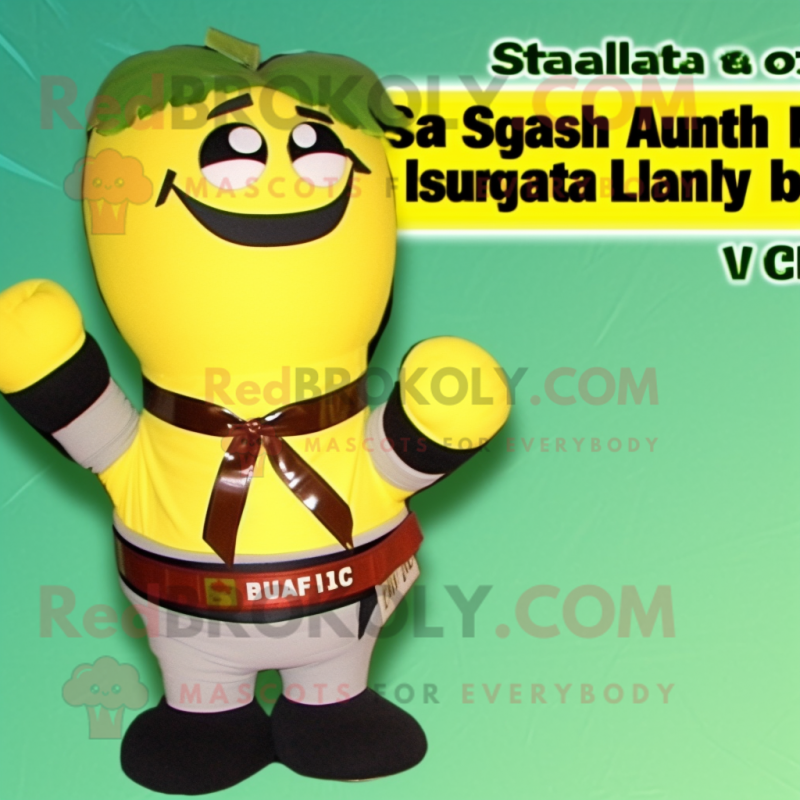Yellow Spinach mascot costume character dressed with a Bikini and Belts Yellow Spinach mascot costume character dressed with a Bikini and Belts