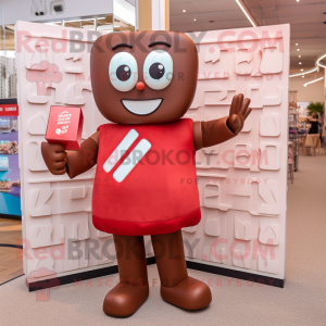 Red Chocolate Bar mascot costume character dressed with a Bermuda Shorts and Clutch bags