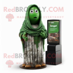Forest Green Ghost mascot costume character dressed with a Cardigan and Wraps