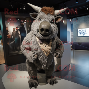 Silver Woolly Rhinoceros mascot costume character dressed with a Cover-up and Bow ties