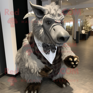 Silver Woolly Rhinoceros mascot costume character dressed with a Cover-up and Bow ties