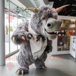 Silver Woolly Rhinoceros mascot costume character dressed with a Cover-up and Bow ties