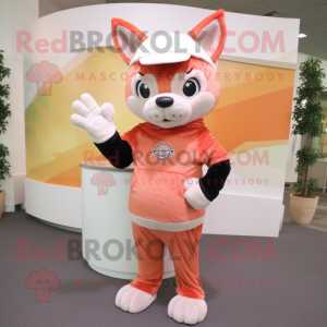 Peach Lynx mascot costume character dressed with a Long Sleeve Tee and Beanies