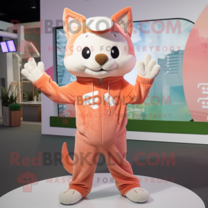 Peach Lynx mascot costume character dressed with a Long Sleeve Tee and Beanies