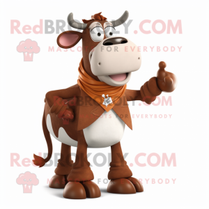 Brown Hereford Cow mascot costume character dressed with a V-Neck Tee and Ties