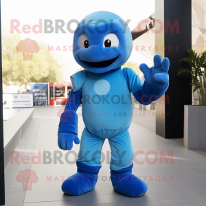 Blue But mascot costume character dressed with a Jumpsuit and Gloves