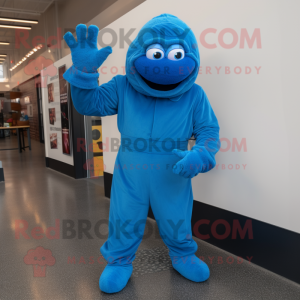 Blue But mascot costume character dressed with a Jumpsuit and Gloves