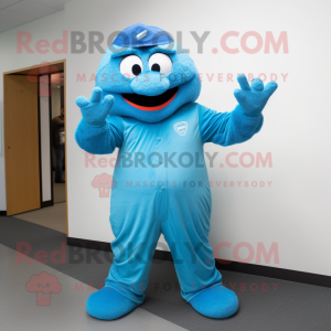 Blue But mascot costume character dressed with a Jumpsuit and Gloves