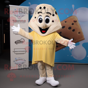 Cream Pizza Slice mascot costume character dressed with a Jumpsuit and Mittens