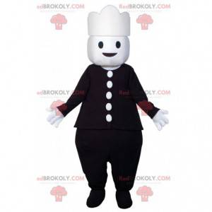 Mascotte de bonhomme habillé en noir. Mascotte Playmobil -