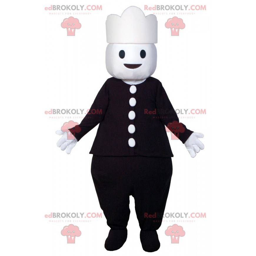 Mascote do boneco de neve vestido de preto. Mascote Playmobil -