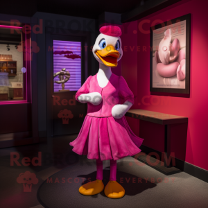 Magenta Geese mascot costume character dressed with a Pencil Skirt and Belts