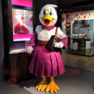 Magenta Geese mascot costume character dressed with a Pencil Skirt and Belts