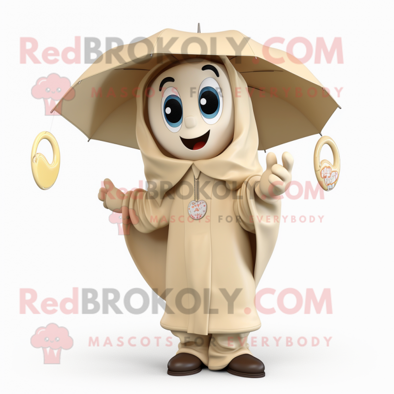Beige Arrow Of Love mascot costume character dressed with a Raincoat and Rings Beige Arrow Of Love mascot costume character dressed with a Raincoat and Rings