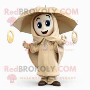 Beige Arrow Of Love mascot costume character dressed with a Raincoat and Rings