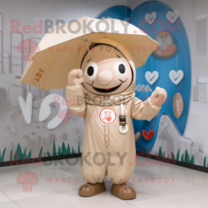 Beige Arrow Of Love mascot costume character dressed with a Raincoat and Rings