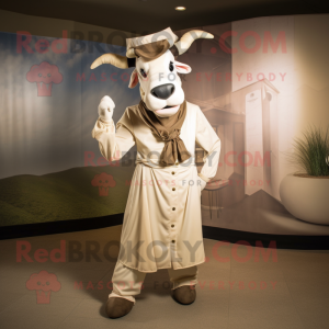 Beige Zebu mascot costume character dressed with a Coat and Ties