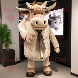 Beige Zebu mascot costume character dressed with a Coat and Ties