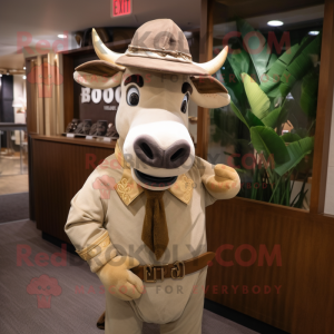 Beige Zebu mascot costume character dressed with a Coat and Ties