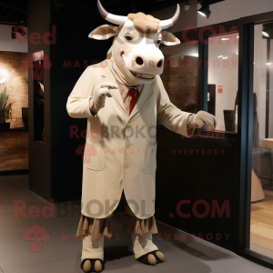 Beige Zebu mascot costume character dressed with a Coat and Ties