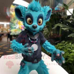 Cyan Aye-Aye mascot costume character dressed with a Bodysuit and Bracelet watches