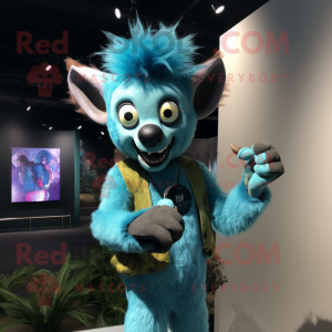 Cyan Aye-Aye maskot kostume...